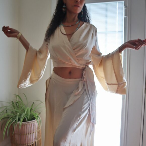Silk Wrap Skirt and Blouse Set - Picture 2 of 5
